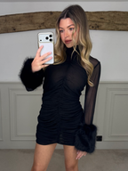 MADGA Black Sheer Faux Fur Sleeve Dress - LIMITED image 2