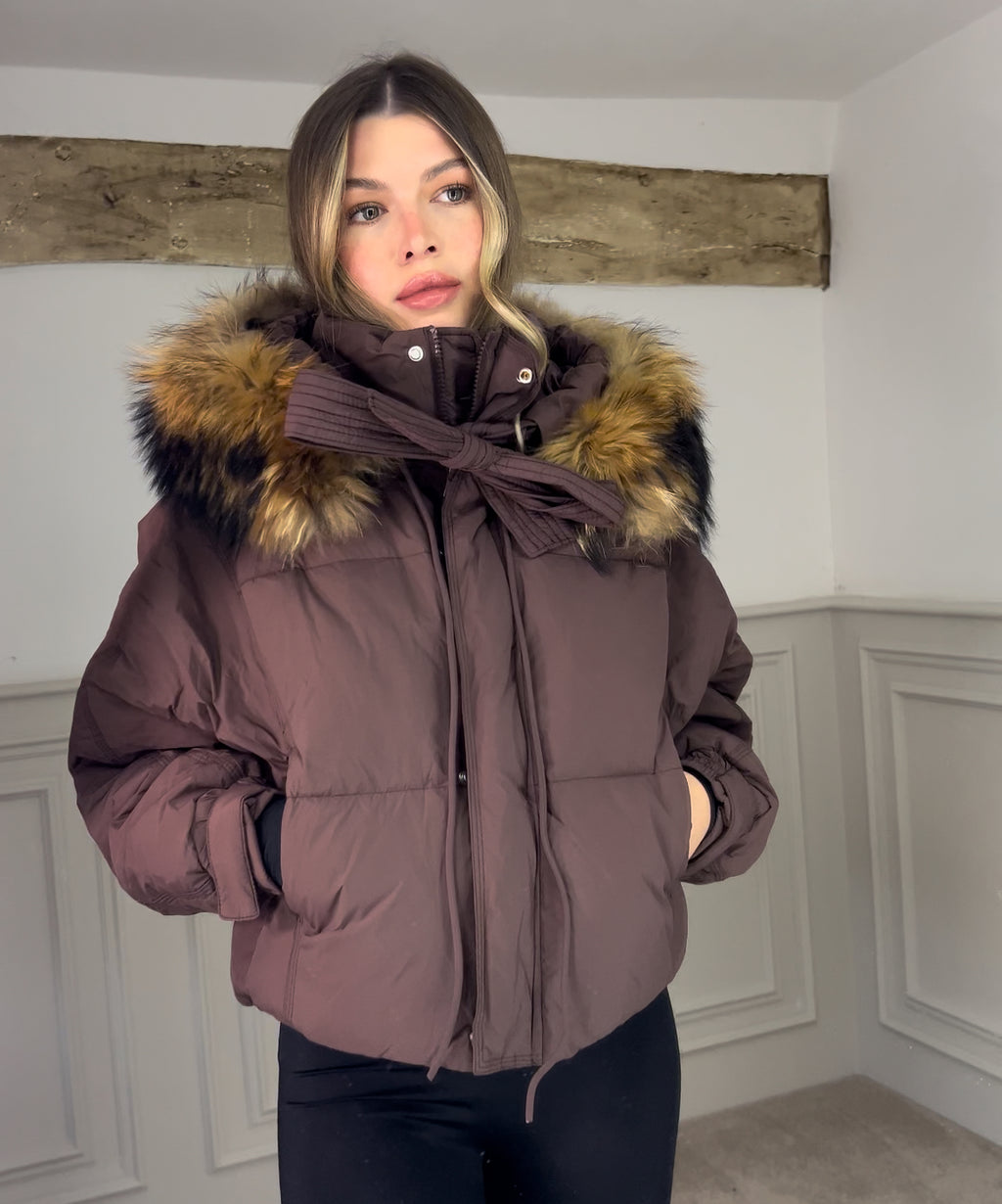 Brown Fox Fur Coat with Bow Tie image 2