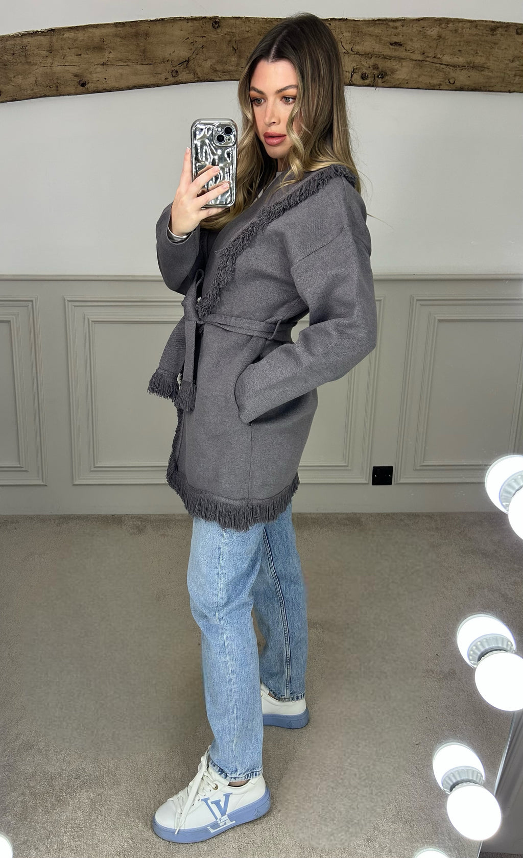 Grey Fringed Wrap Over Cardigan - LIMITED image 1