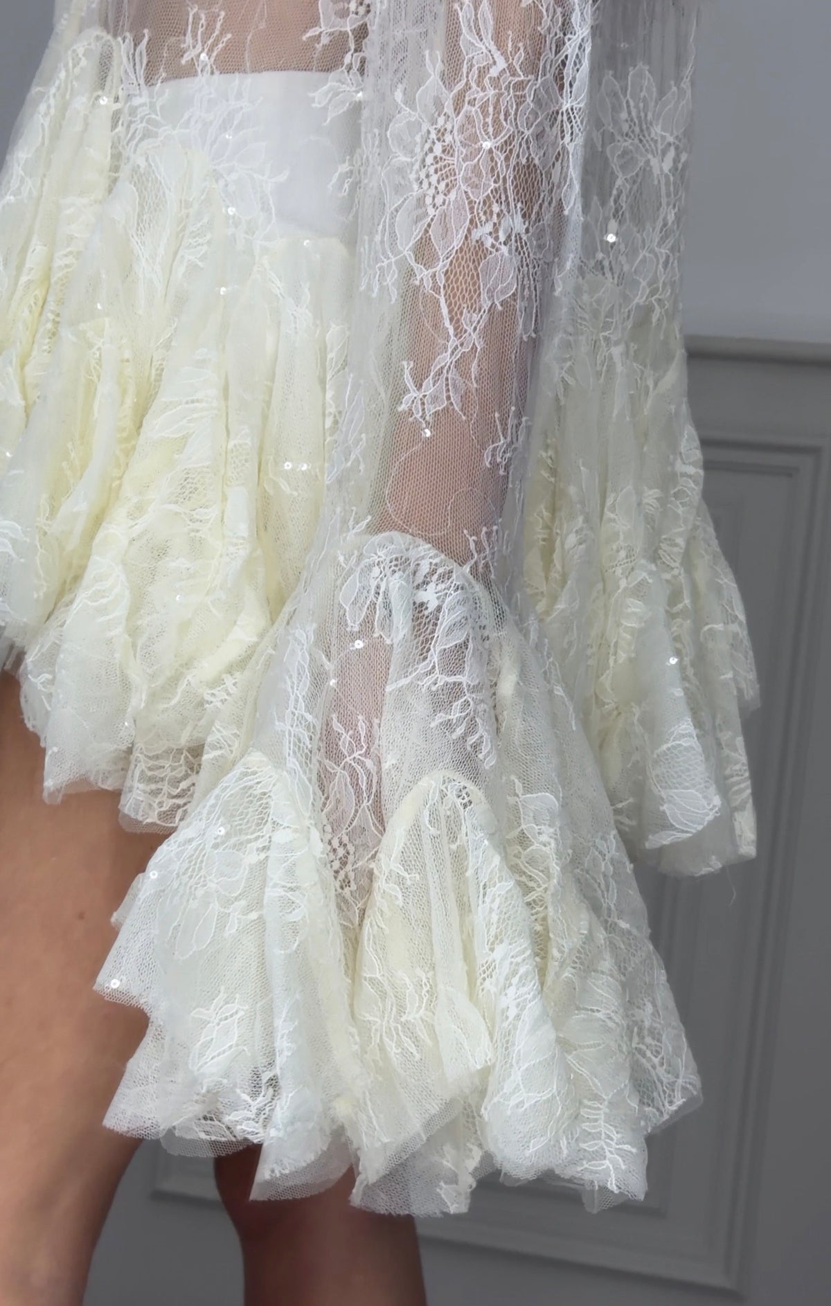 Cream Lace Frill Sequin Collar T-Shirt  image 2