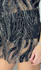 Black Embellished Velvet A-Line Dress With Velvet Neckline - LIMITED image 5