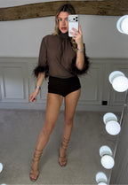 SAINT Chocolate Brown Blouse with Ostrich Feather Cuffs  image 3