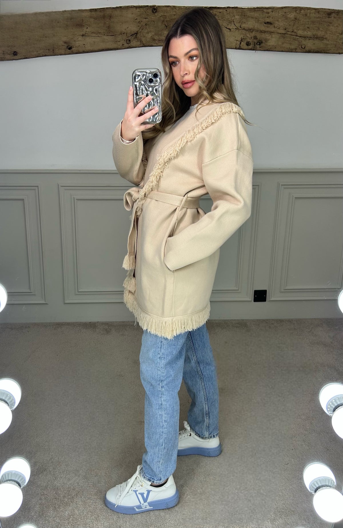 Cream Fringed Wrap Over Cardigan - LIMITED image 1