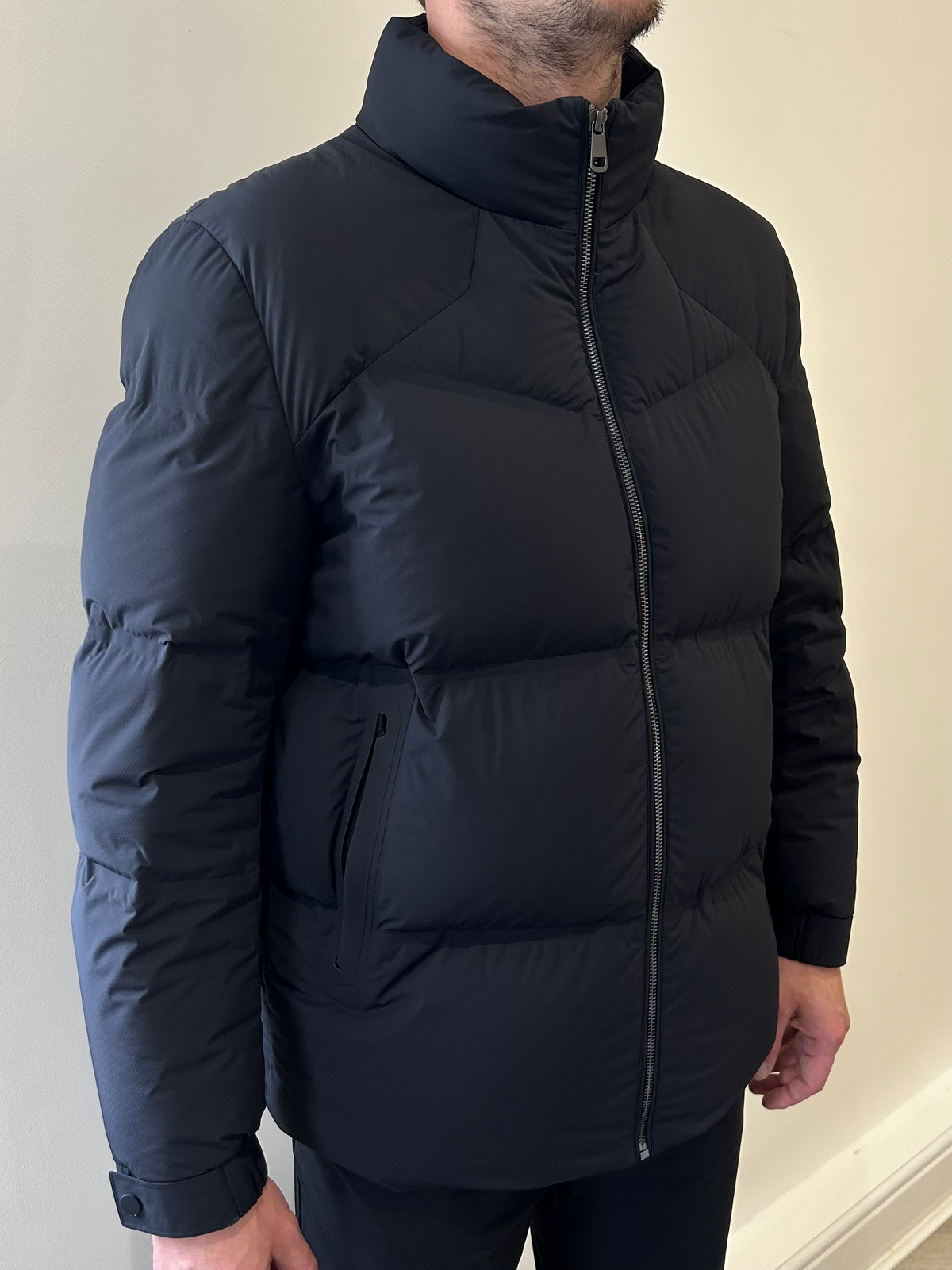MENS Waterproof Puffer Padded Coat Dark Navy with Seamless Zip  image 1