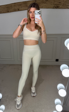 YOGA Two Piece Beige with White Piping Gym Set  image 1