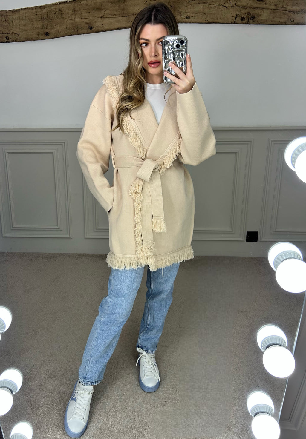 Cream Fringed Wrap Over Cardigan - LIMITED image 0