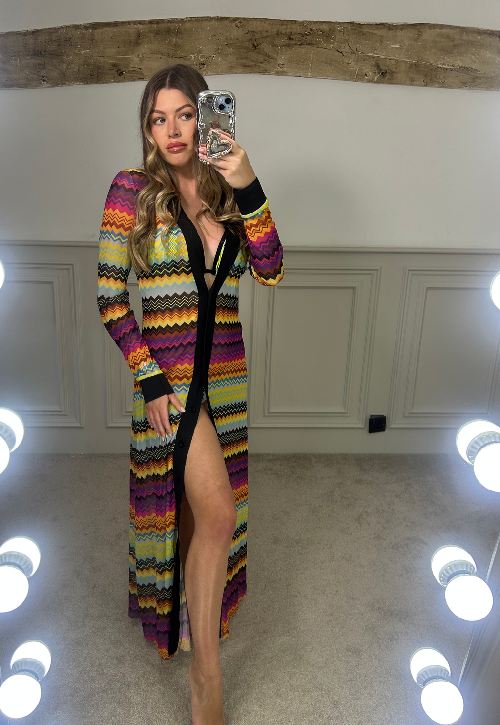 MISSI Black MultiColoured Zig Zag Long Cardigan image 0