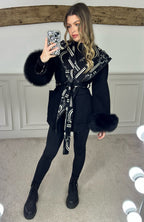 H Black & White Chain Wrap Over Jacket with Leather Trimmed Hood - LIMITED image 0