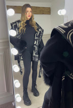 H Black & White Chain Wrap Over Jacket with Leather Trimmed Hood - LIMITED image 5
