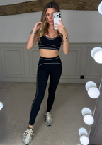 YOGA Two Piece Black with White Piping Gym Set  image 0
