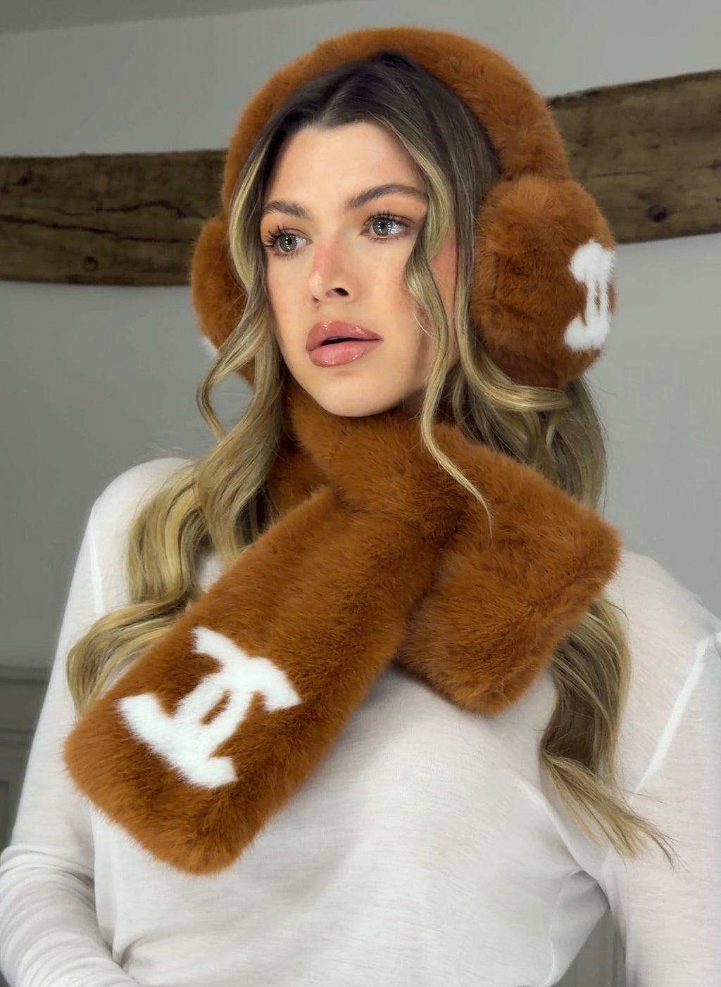 CC Ginger & White Ear Muff & Scarf SET - LIMITED image 1