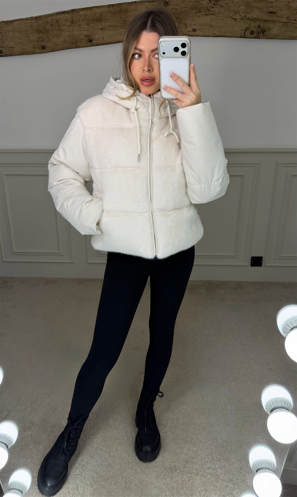 WHITE Faux Fur Gilet Coat with Hood  image 2