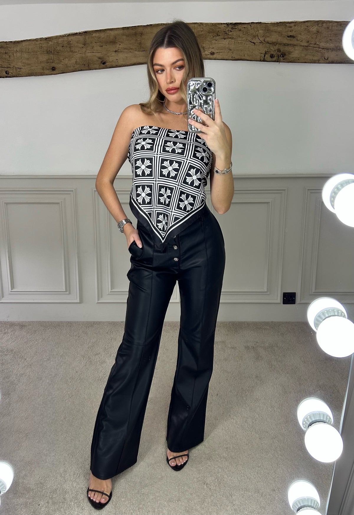 CHROME Black & White Cross Scarf Top with Black Border image 2