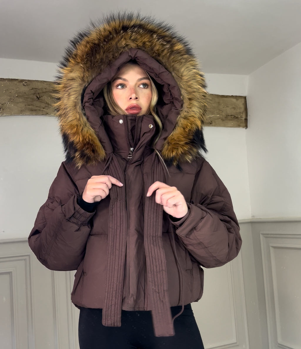 Brown Fox Fur Coat with Bow Tie image 3