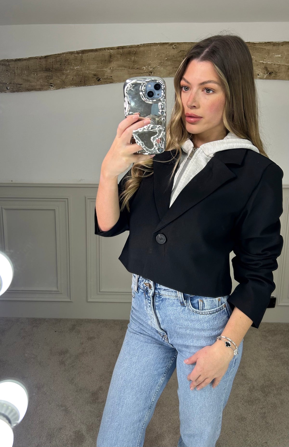 Cropped Blazer with Grey Hoodie Attched image 2