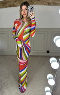 EMILIO Multi Colour Lime Iride Mesh Long Sleeve Dress image 0