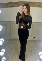 Black Velvet Long Dress with Mesh Body image 7