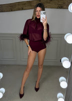 SAINT Burgundy Blouse with Ostrich Feather Cuffs  image 2