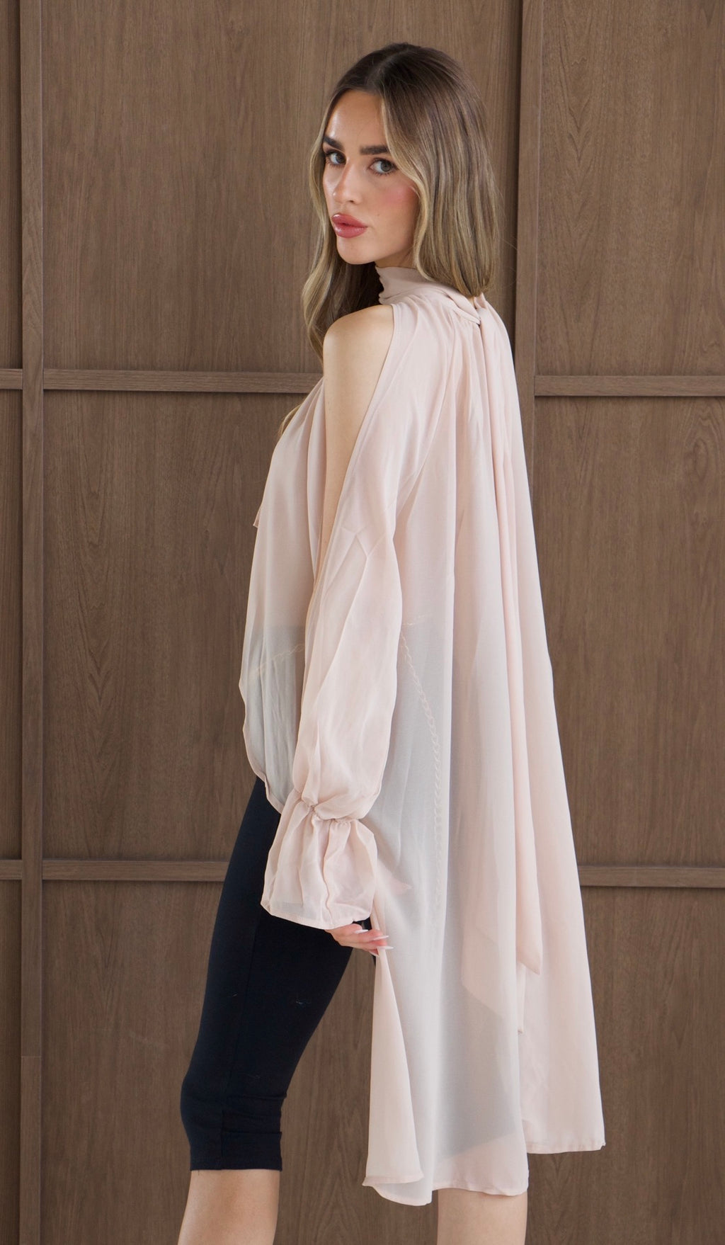 CHLO Beige High Neck Draped Blouse