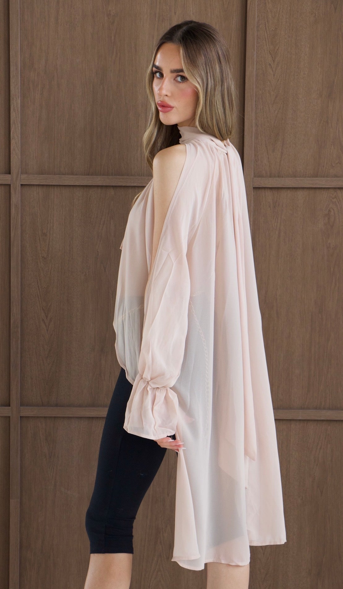 CHLO Beige High Neck Draped Blouse