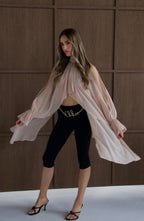 CHLO Beige High Neck Draped Blouse