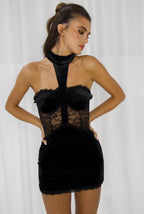 Black Velvet & Lace Dress with Neck Tie