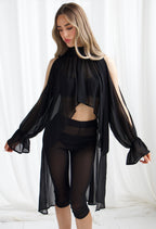 CHLO Black High Neck Draped Blouse
