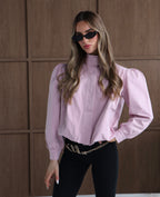 CHLOE Pink Button Up High Collar Jacket
