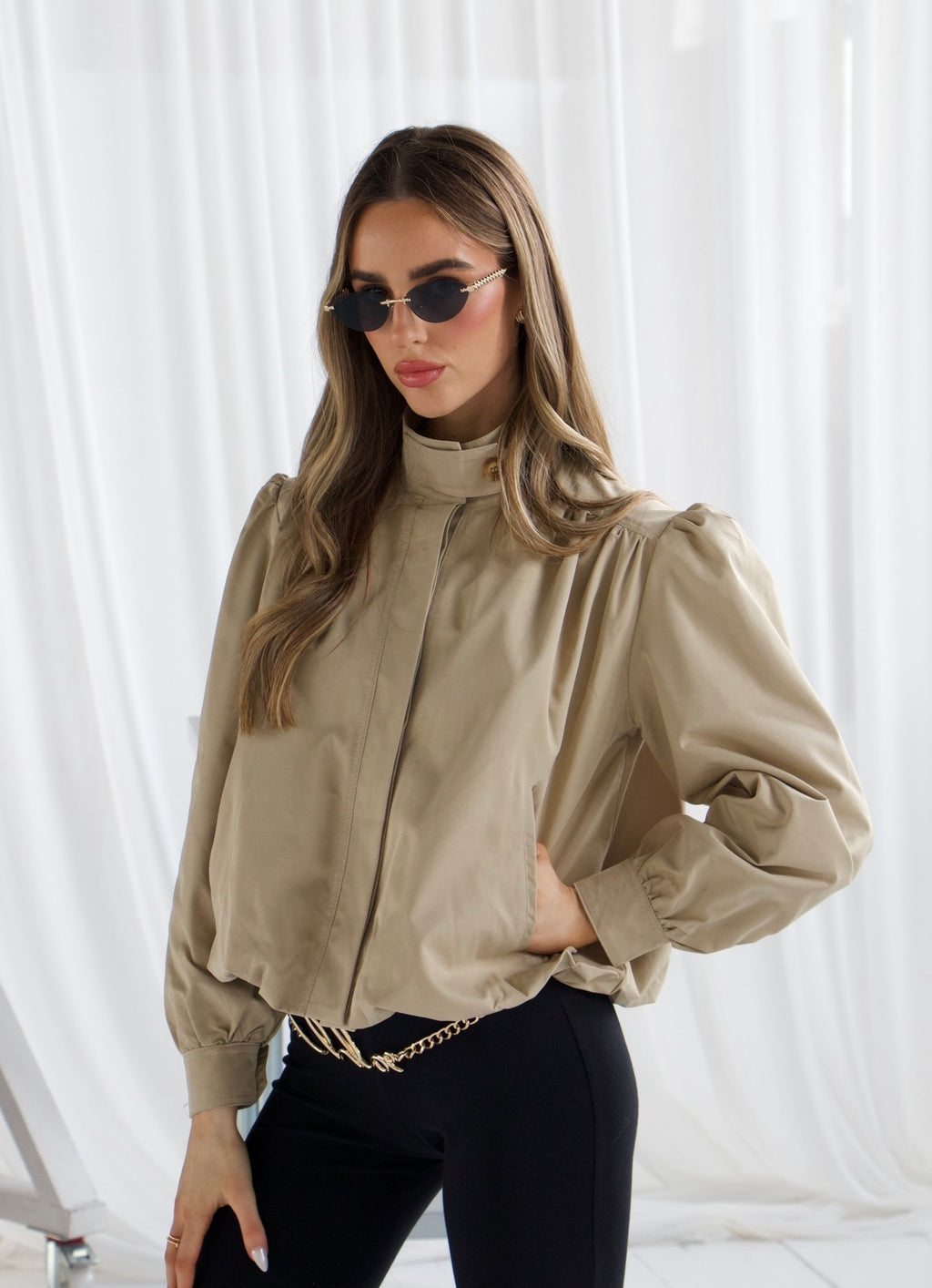 CHLOE Beige Button Up High Collar Jacket