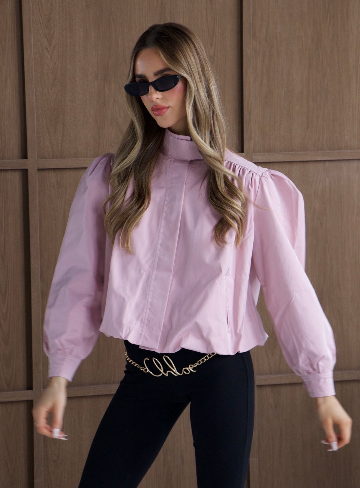 CHLOE Pink Button Up High Collar Jacket