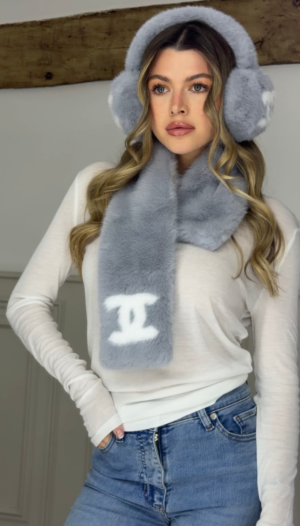 CC Grey & White Ear Muff & Scarf SET - LIMITED image 1