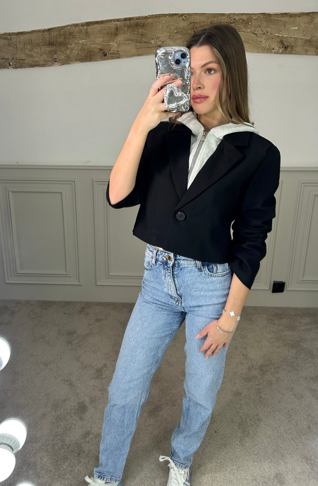 Cropped Blazer with Grey Hoodie Attched image 0