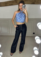 CHROME Blue Cross Scarf Top with Black Border image 0