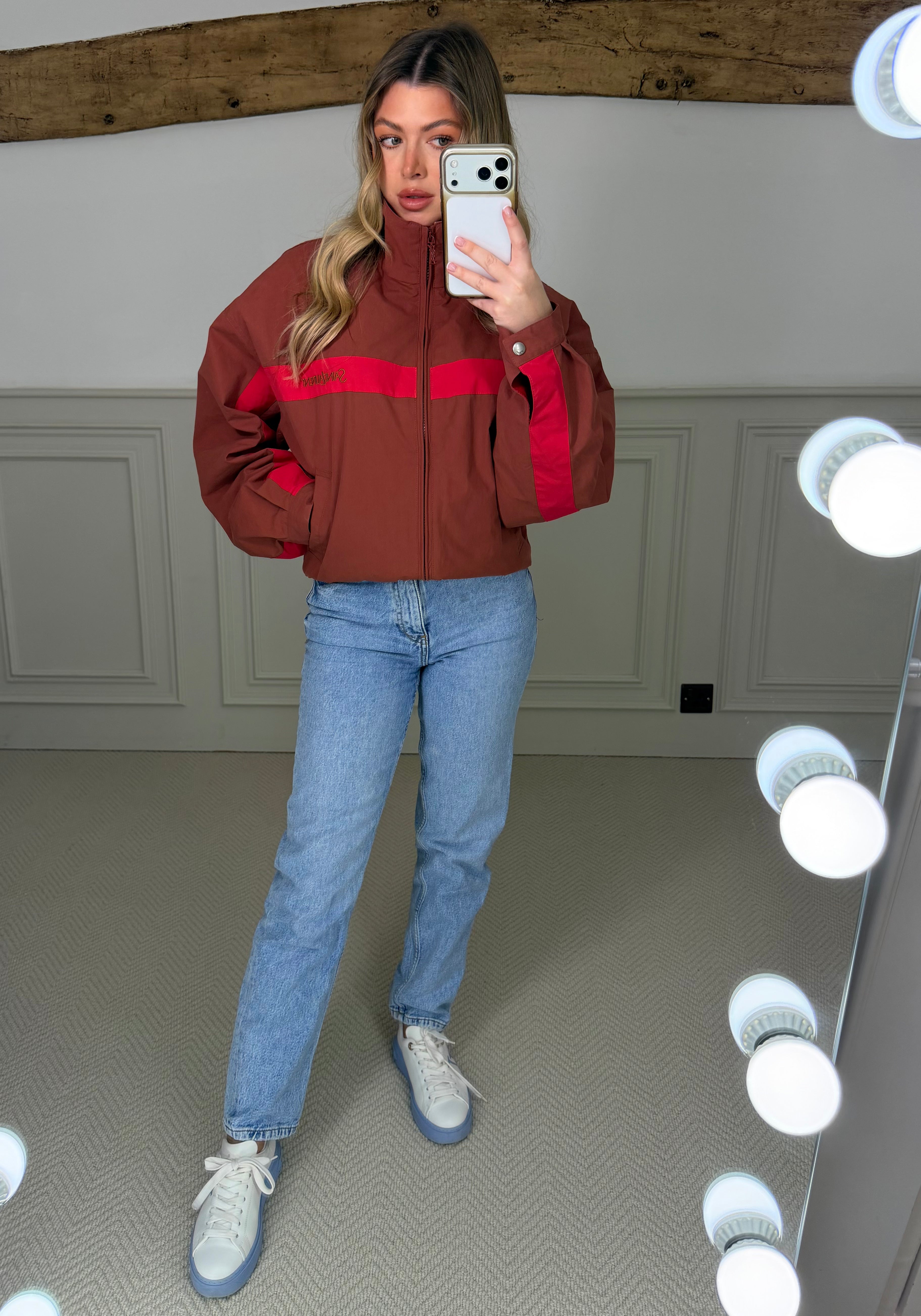 Canvas Cognac & Crimson Zip Up Track Jacket - LIMITED