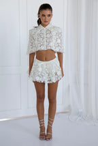 Cream Two Piece Lace Skirt & Matching Cropped Jacket