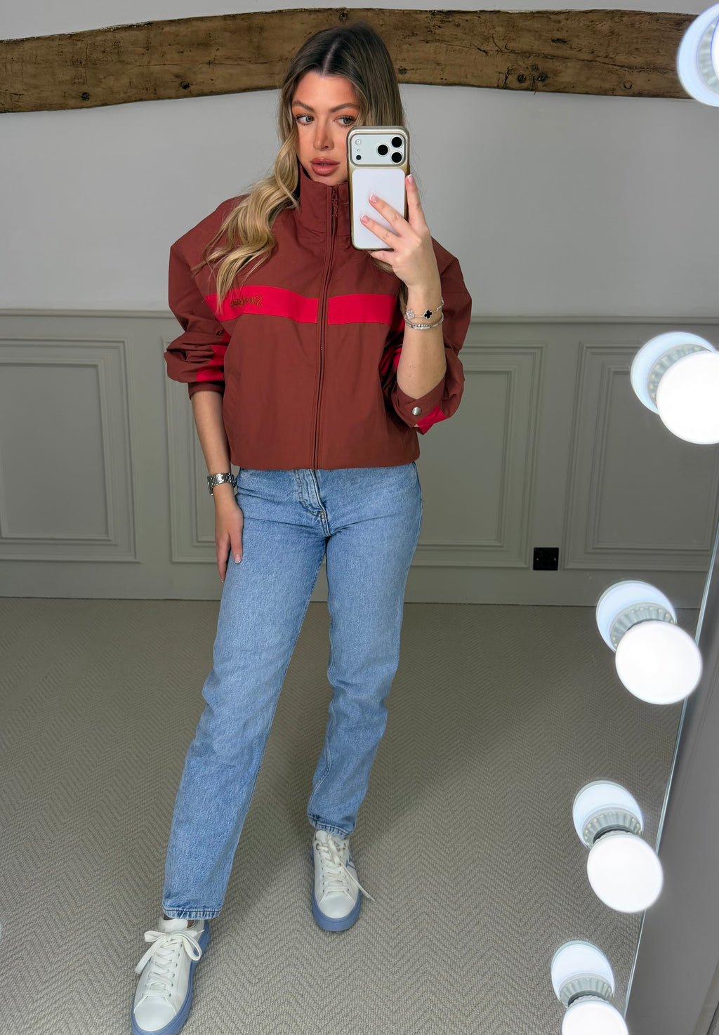 Canvas Cognac & Crimson Zip Up Track Jacket - LIMITED