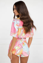 EMILIO Towelling Multi Orchidee Two Piece Cropped Top & Shorts Set