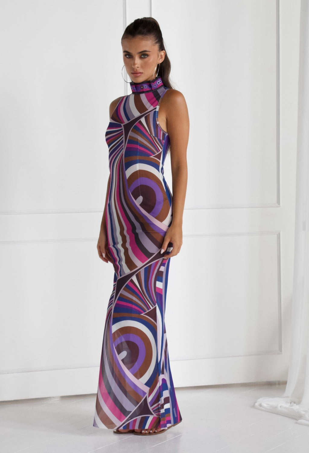 EMILIO IRIDE Purple Print Long Dress
