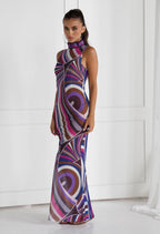 EMILIO IRIDE Purple Print Long Dress