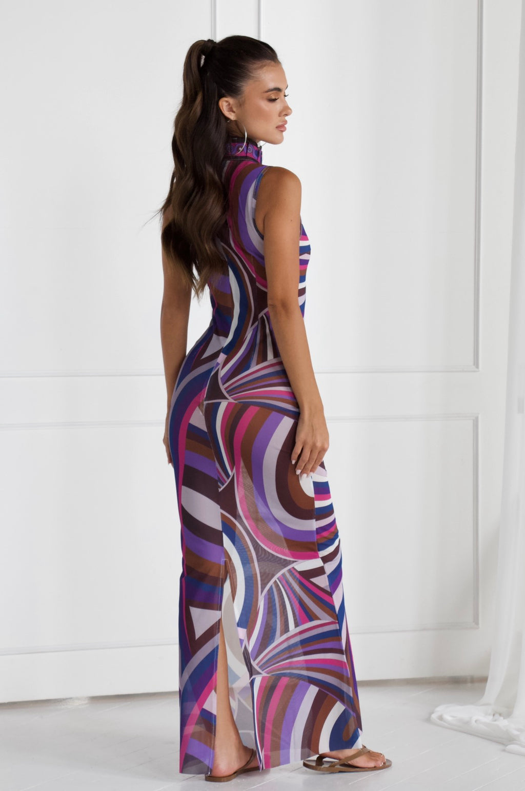 EMILIO IRIDE Purple Print Long Dress