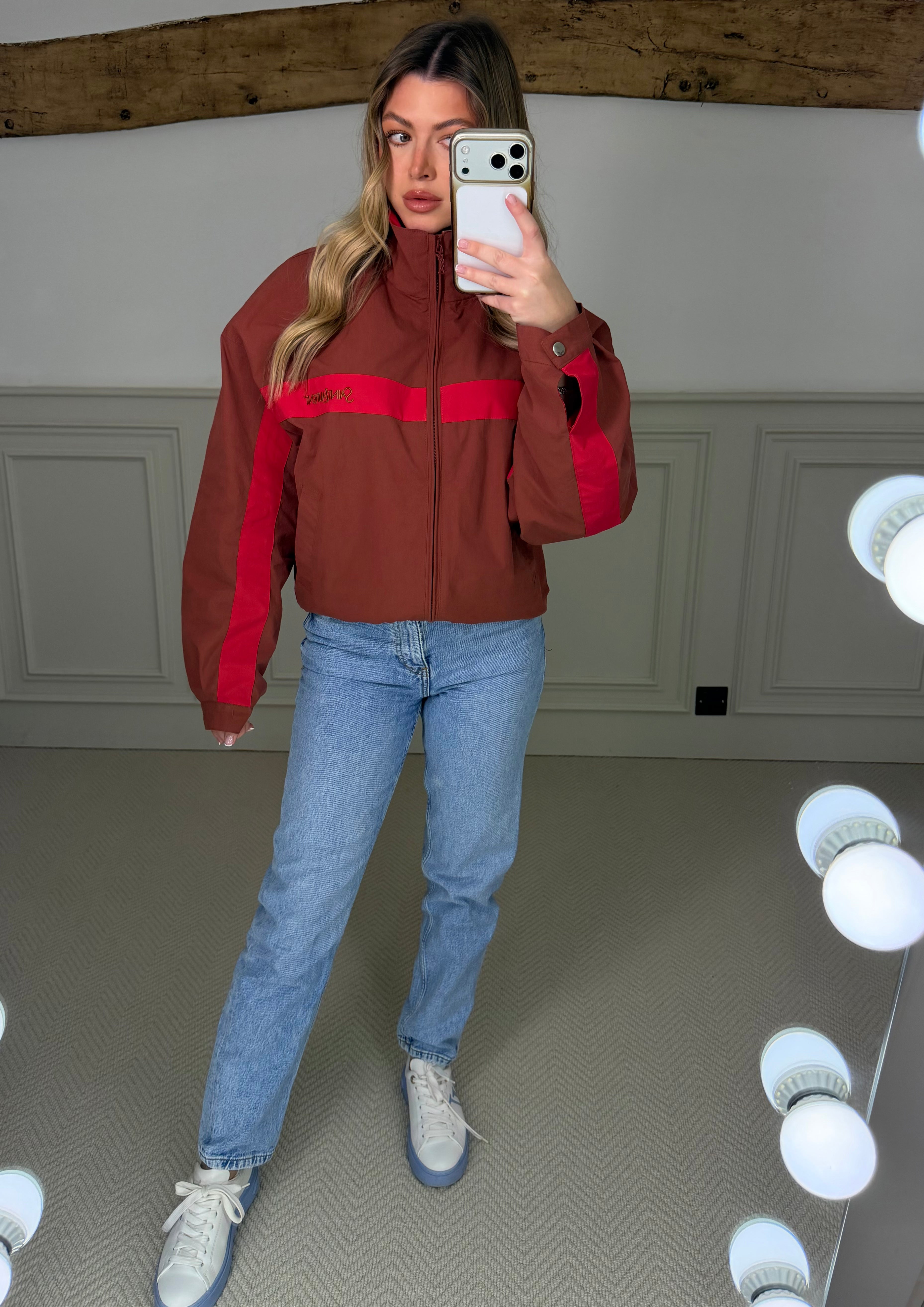 Canvas Cognac & Crimson Zip Up Track Jacket - LIMITED