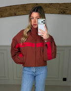 Canvas Cognac & Crimson Zip Up Track Jacket - LIMITED