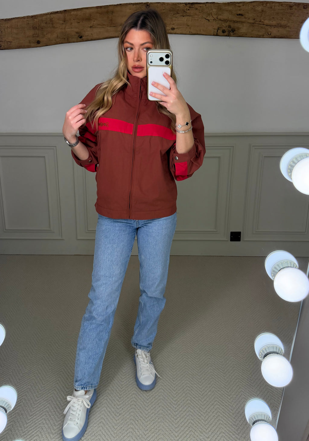 Canvas Cognac & Crimson Zip Up Track Jacket - LIMITED