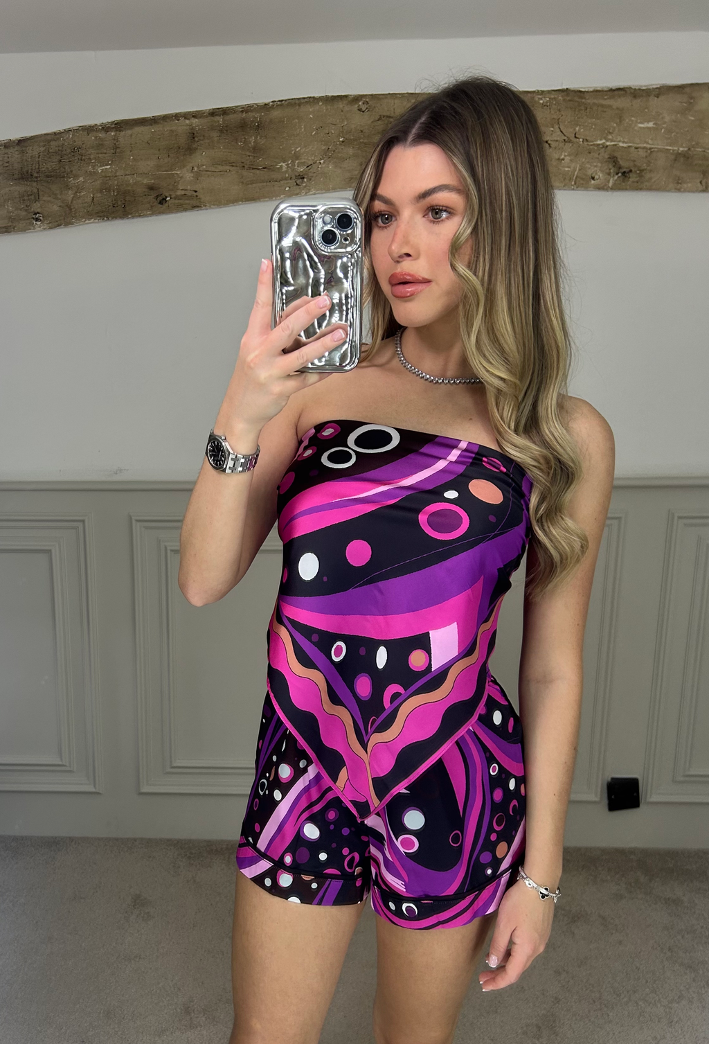 EMILIO Purple & Fushia Silk Shorts    image 5
