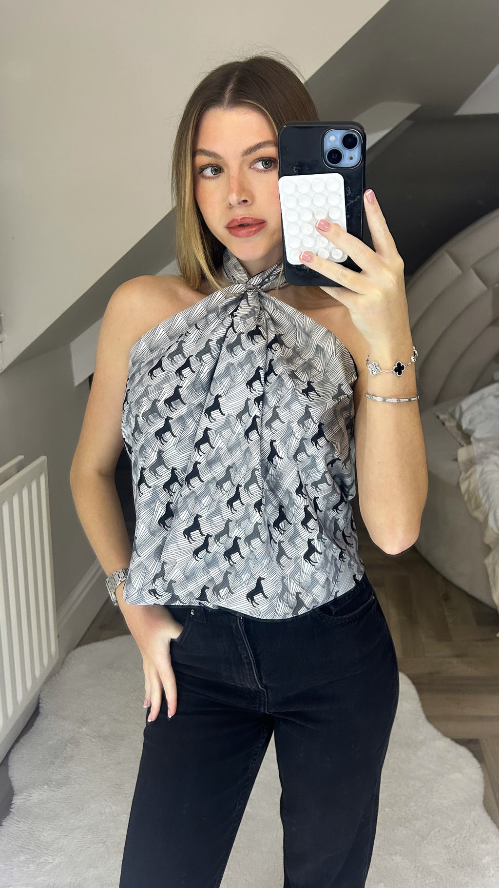 H Black & Grey 90cm Mini Horse Scarf Top  image 1