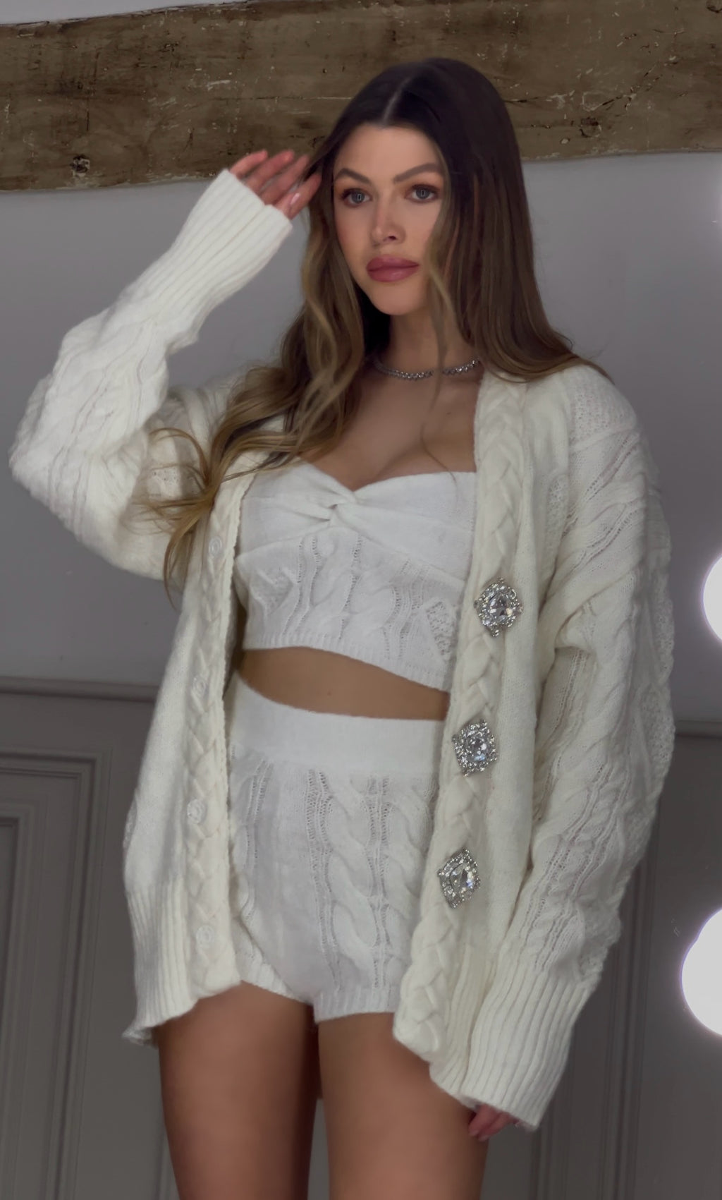 Cream Heart Long Caridgan 3 Piece Set - Limited image 1