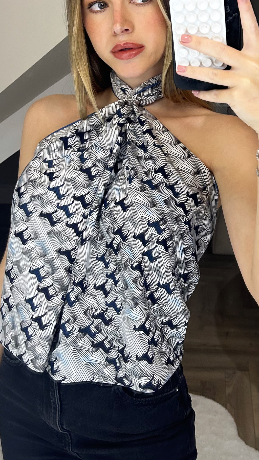 H Navy & Grey 90cm Mini Horse Scarf Top image 0