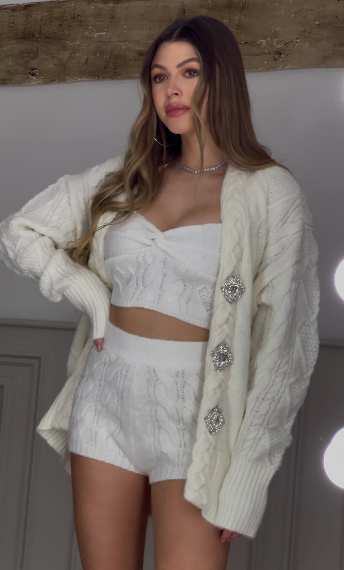 Cream Heart Long Caridgan 3 Piece Set - Limited image 2