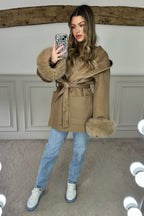 H Camel Chain Wrap Over Jacket with Leather Trimmed Hood - LIMITED image 0
