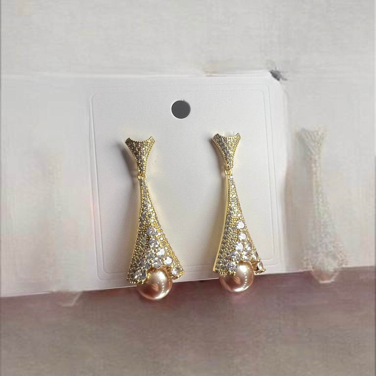 Parisian Dream Gold Diamonte & Pearl Earrings image 0